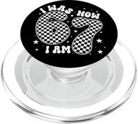 I Was 6 Now I Am 7 Groovy Retro Checkered 7th Birthday Party PopSockets PopGrip para MagSafe