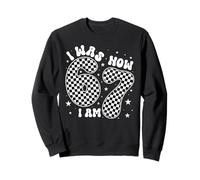 I Was 6 Now I Am 7 Groovy Retro Checkered 7th Birthday Party Sudadera