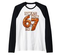 I Was 6 Now I'm 7 Basketball 7th Birthday 67 for Boys Kids Camiseta Manga Raglan