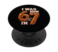 I Was 6 Now I'm 7 Basketball 7th Birthday 67 for Boys Kids PopSockets PopGrip Adhesivo