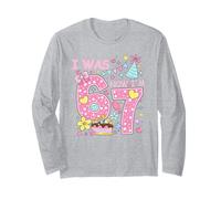 I Was 6 Now I'm 7 Birthday Shirt Girls 7th Birthday Hearts Manga Larga