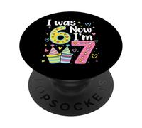 I Was 6 Now I'm 7 Funny 7 Years Old Birthday Kids Party PopSockets PopGrip Adhesivo