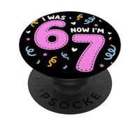 I Was 6 Now I'm 7 Funny 7th Birthday Girl Party PopSockets PopGrip Adhesivo