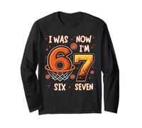 I Was 6 Now I'm 7 Old Basketball 6 7 Birthday Shirt 6-7 Manga Larga