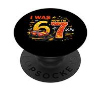 I Was 6 Now I'm 7 Race Car Birthday Shirt Boys 7th Birthday PopSockets PopGrip Adhesivo