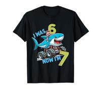 I Was Six Now I'm Seven Shark 67 Meme 7th Birthday Boys Kids Camiseta