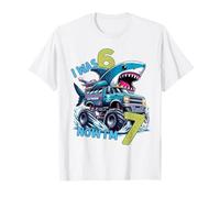 I Was Six Now I'm Seven Shark 67 Meme 7th Birthday Boys Kids Camiseta