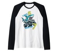 I Was Six Now I'm Seven Shark 67 Meme 7th Birthday Boys Kids Camiseta Manga Raglan
