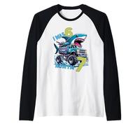 I Was Six Now I'm Seven Shark 67 Meme 7th Birthday Boys Kids Camiseta Manga Raglan