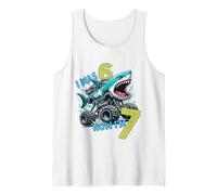 I Was Six Now I'm Seven Shark 67 Meme 7th Birthday Boys Kids Camiseta sin Mangas