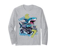 I Was Six Now I'm Seven Shark 67 Meme 7th Birthday Boys Kids Manga Larga