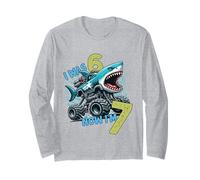 I Was Six Now I'm Seven Shark 67 Meme 7th Birthday Boys Kids Manga Larga