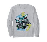 I Was Six Now I'm Seven Shark 67 Meme 7th Birthday Boys Kids Manga Larga