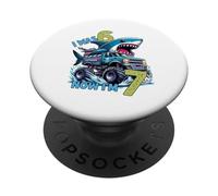 I Was Six Now I'm Seven Shark 67 Meme 7th Birthday Boys Kids PopSockets PopGrip Adhesivo