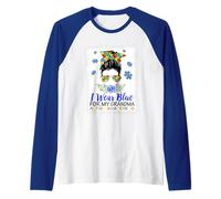 I Wear Blue For My Grandma Autism Awareness Month Camiseta Manga Raglan