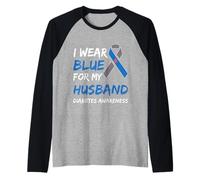 I Wear Blue For My Husband Diabetes Concientización Cinta Azul Camiseta Manga Raglan