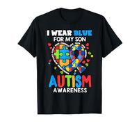 I wear Blue For My Son Autism Awareness Mom Dad Parents Camiseta