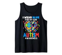 I wear Blue For My Son Autism Awareness Mom Dad Parents Camiseta sin Mangas