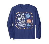 I Wear Blue For My Students Autism Awareness Teacher Manga Larga