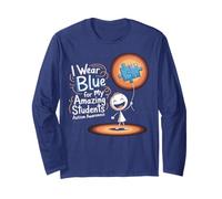 I Wear Blue For My Students Autism Awareness Teacher Manga Larga