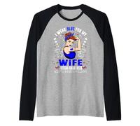 I Wear Blue For My Wife Autism Awareness Month Camiseta Manga Raglan