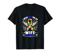 I Wear Blue For My Wife Boho Rainbow Autism Awareness Day Camiseta