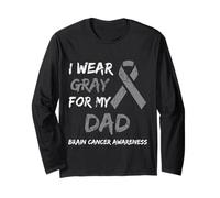 I Wear Gray For My Dad Brain Cancer Awareness Ribbon Family Manga Larga