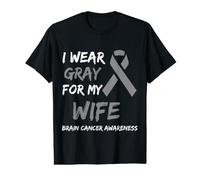 I Wear Gray For My Wife Brain Cancer Awareness Ribbon Family Camiseta gráfica económica