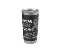 I Wear Gray For My Wife Brain Cancer Awareness Ribbon Family Vaso térmico de acero inoxidable de doble pared
