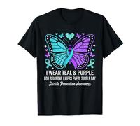 I Wear - Mariposa de concienciación sobre la prevención del Suicidio Verde Azulado y Morado Camiseta
