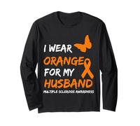 I Wear Orange For My Husband Multiple Sclerosis Ribbon Manga Larga