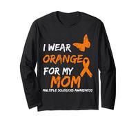 I Wear Orange For My Mom Multiple Sclerosis Ribbon Manga Larga