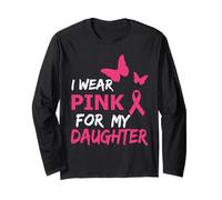 I Wear Pink for my Daughter Butterfly & Ribbon Breast Cancer Manga Larga