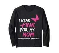 I Wear Pink For My Mom Breast Cancer Awareness Ribbon Family Manga Larga