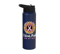 I Wear Pink For My Mom Breast Cancer Awareness Stainless Steel Insulated Water Bottle