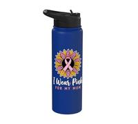 I Wear Pink For My Mom Breast Cancer Awareness Stainless Steel Insulated Water Bottle