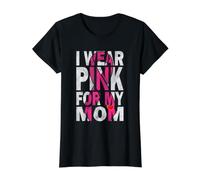 I Wear Pink for My Mom Breast Cancer Awareness Supporter Camiseta gráfica económica, Mujer, Negro, S
