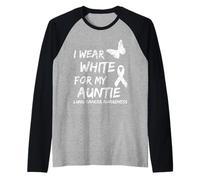 I Wear White For My Auntie Lung Cancer Awareness Ribbon Camiseta Manga Raglan