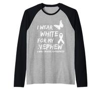 I Wear White For My Sobrino Cinta de concienciación sobre el cáncer de pulmón Camiseta Manga Raglan