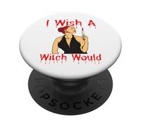 I Wish A Witch Would Funny Halloween Melanina Negro Mujeres Diversión PopSockets PopGrip Adhesivo