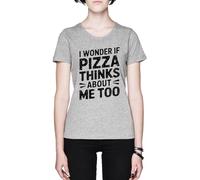I Wonder If Pizza Thinks About Me Too Grey Women's T-Shirt tee