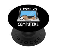I Work On Computer Beagle Dog Sleep Funny Puppy Lovers PopSockets PopGrip Adhesivo