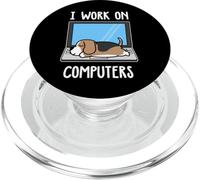 I Work On Computer Beagle Dog Sleep Funny Puppy Lovers PopSockets PopGrip para MagSafe