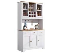 I0I&I0I Aparador alto con mucho espacio de almacenamiento, armario multiusos para salón, comedor, pasillo, con estantes y puertas, aspecto de madera, diseño moderno
