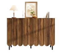I0I&I0I Aparador moderno de 120 x 35 x 80 cm en imitación de madera, sin mango, con puertas onduladas, estantes ajustables, espacio de almacenamiento para salón, pasillo y comedor (color nogal)