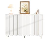 I0I&I0I Aparador moderno de 120 x 35 x 80 cm en imitación de madera, sin mango, con puertas onduladas, estantes ajustables, espacio de almacenamiento para salón, pasillo y comedor (color blanco)