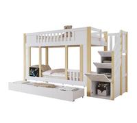 I0I&I0I Litera para niños con armario de escaleras, espacio de almacenamiento, cajones, pizarra, cama juvenil, pino MDF, madera contrachapada multifuncional