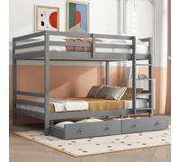 I0I&I0I Litera sin marca para niños con espacio de almacenamiento, con cajones, barandilla alta, para habitación infantil y hermanos (gris + pino + 140 cm x 200 cm)