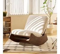 I0I&I0I Mecedora sin marca acolchada con marco de madera, cómodo sillón relax para salón, dormitorio, sala de lactancia, lectura, relax (blanco + tela + madera)