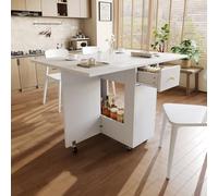I0I&I0I Mesa de bar móvil extensible con espacio de almacenamiento, función giratoria iluminación LED, multifuncional, barra de café, isla de cocina, comedor (blanco + MDF)